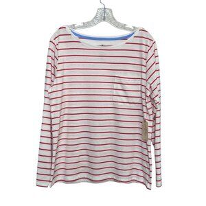 St. Johns Bay Boat Neck Long Sleeve Shirt Womens Large Red White Striped New
